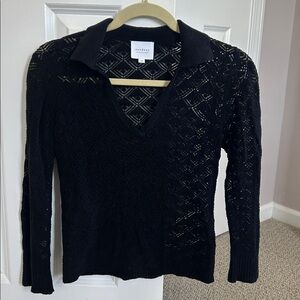 sundays Black Collared V-Neck Diamond Knit Sweater